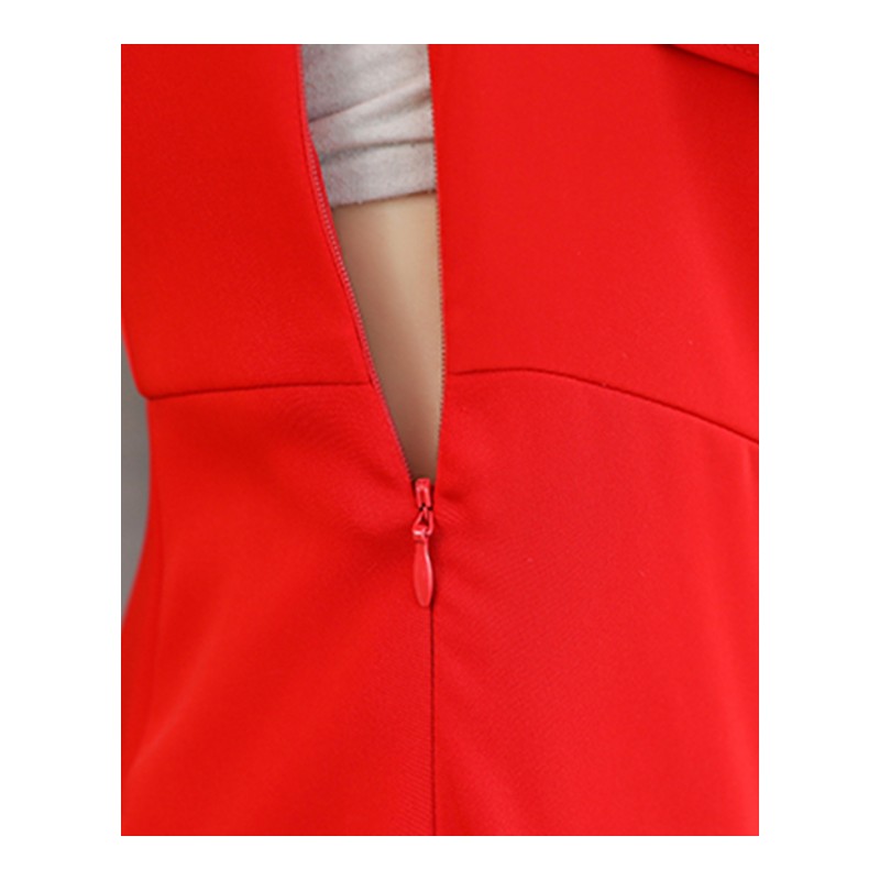 女士夏装新品修身淑女气质一字肩荷叶领时尚礼服裙开叉连衣裙长款