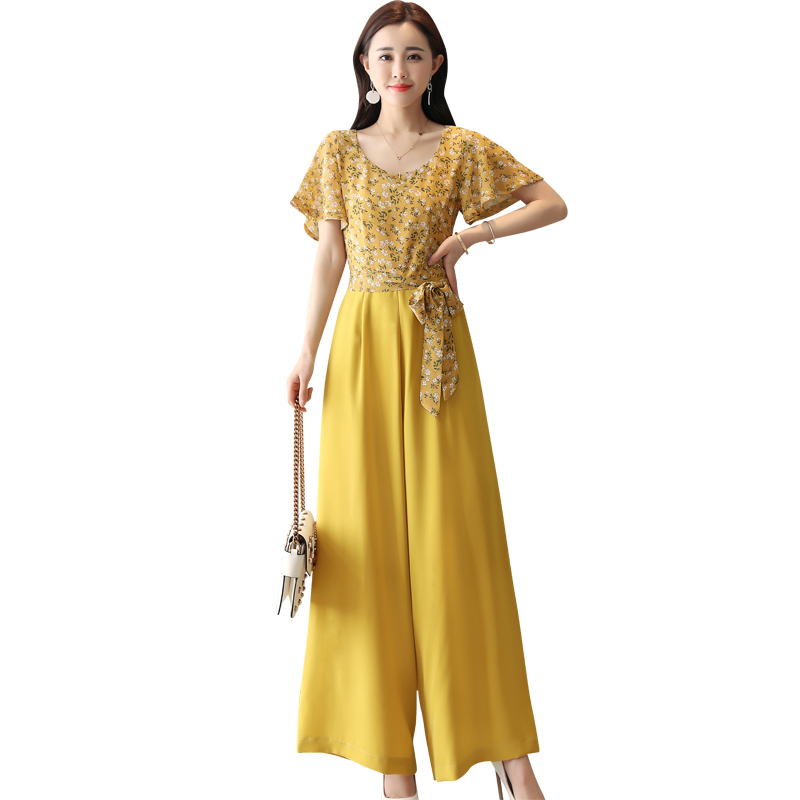 女士夏装新品阔腿裤套装女夏款时尚女装韩版雪纺裤裙休闲两件套潮