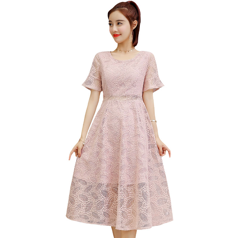 蕾丝连衣裙女装女士夏款新品小清新减龄淑女收腰显瘦网纱长款裙子