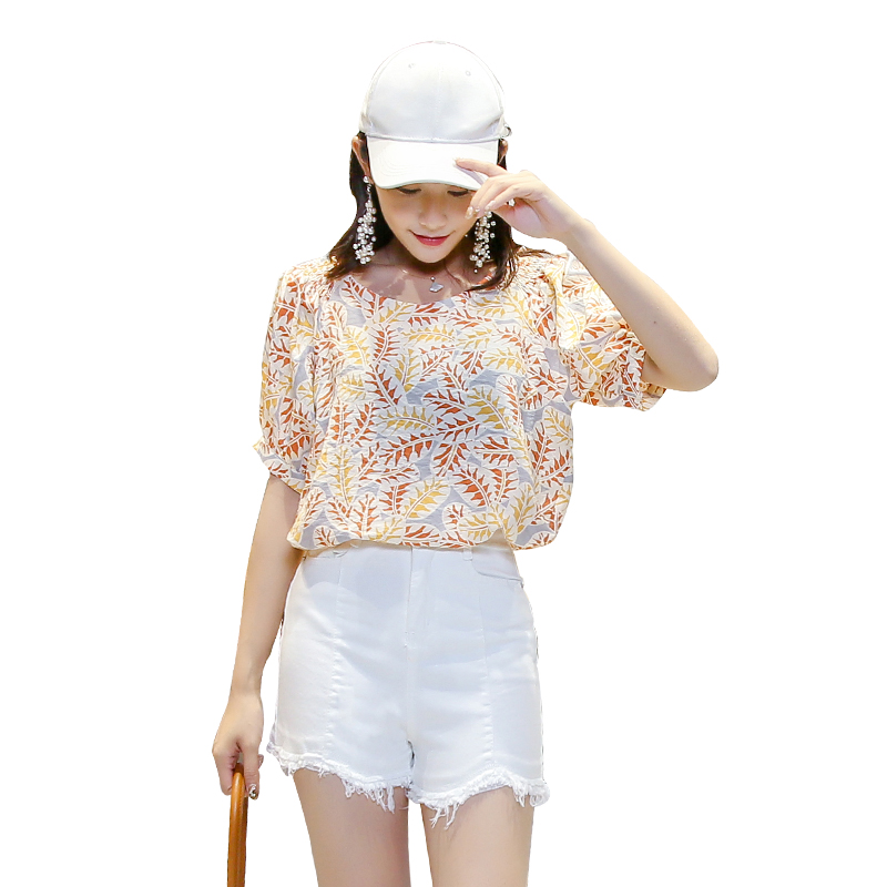 雪纺衫女士年夏款韩版简约宽松都市休闲纯色气质甜美百搭T恤上衣