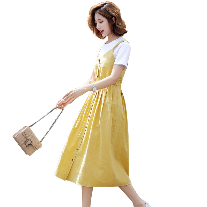 女士夏款新品背带连衣裙套装女韩版气质休闲学生带裙两件套裙子