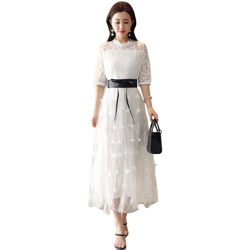 蕾丝连衣裙女士夏款新品女装中长款小清新温柔风仙女夏装韩版裙子