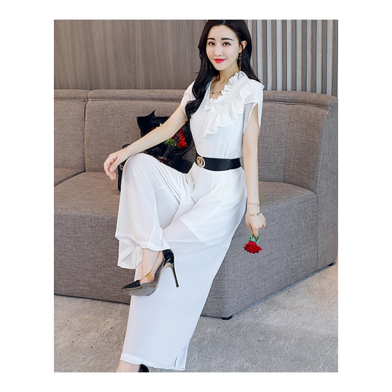 时尚名媛气质套装女夏女士新品港味雪纺高腰显瘦女神范职业两件套