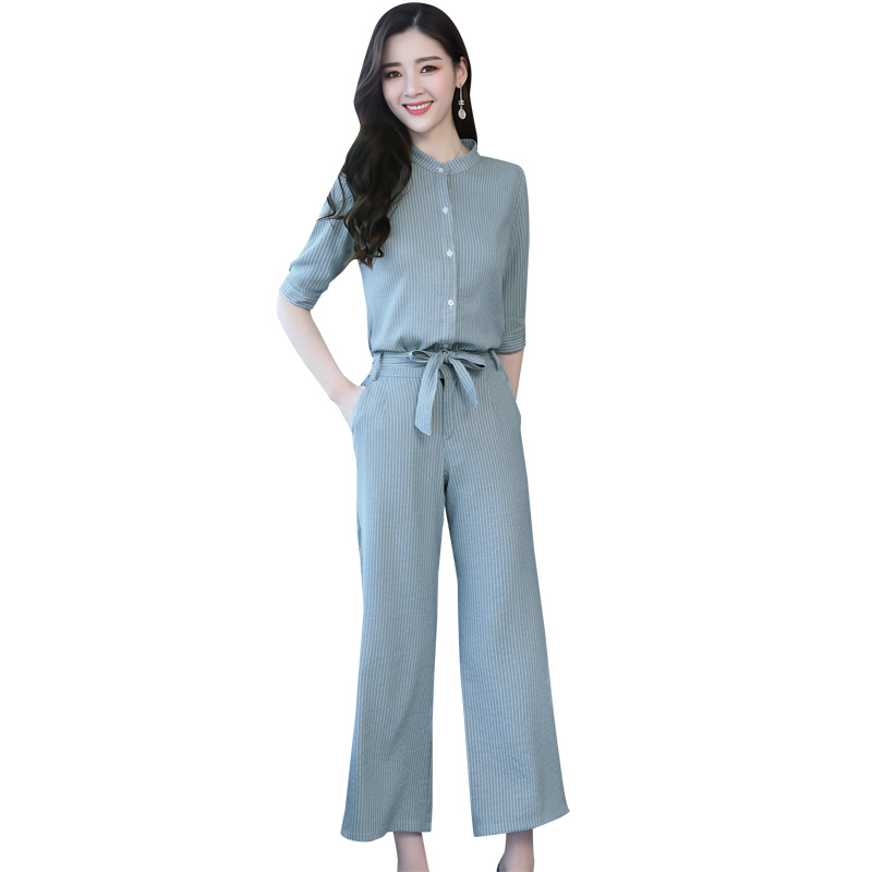 女士夏装新品女装时尚小清新两件套阔腿裤女神范裤子时髦套装潮