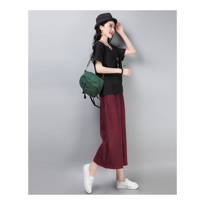 时尚阔腿裤套装女装棉麻女士夏装新品显瘦年轻风复古亚麻两件套潮