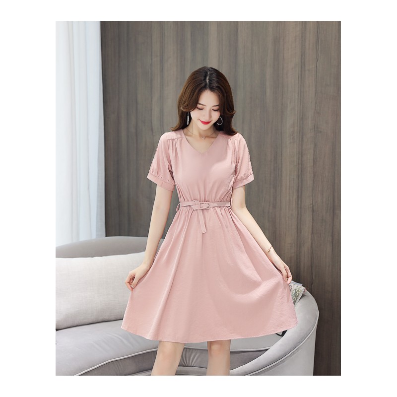 女士夏款新品女装韩版修身收腰裙子时尚中长款显瘦雪纺连衣裙女夏