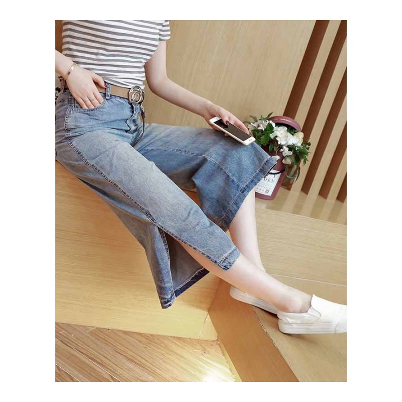 女士春夏装新品韩版显瘦时尚气质套装欧美T恤休闲牛仔阔腿裤潮