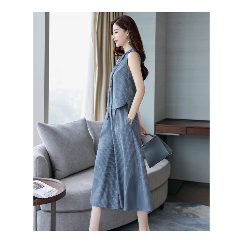 女士夏装新品韩版女装洋气时尚两件套显瘦条纹气质名媛时髦套装潮