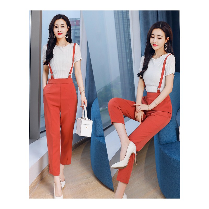 俏皮小清新背带阔腿裤套装女士夏款女装新品时髦bf港味心机两件套