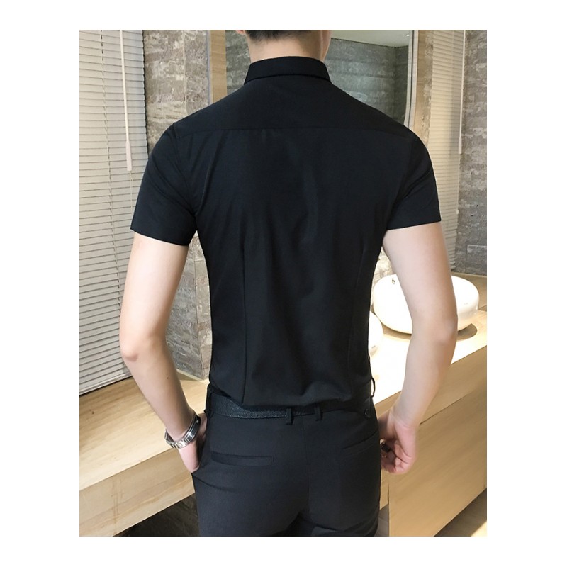 春夏夜场青年五分中袖衬衫潮男韩版修身个性印花休闲衬衣短袖新款