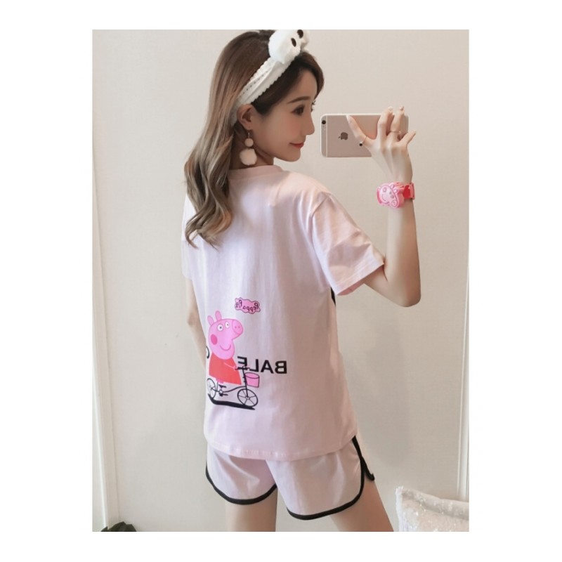 睡衣女夏季韩版清新学生可外穿可爱宽松大码性感女士夏天棉睡裙白色小猪佩奇白色