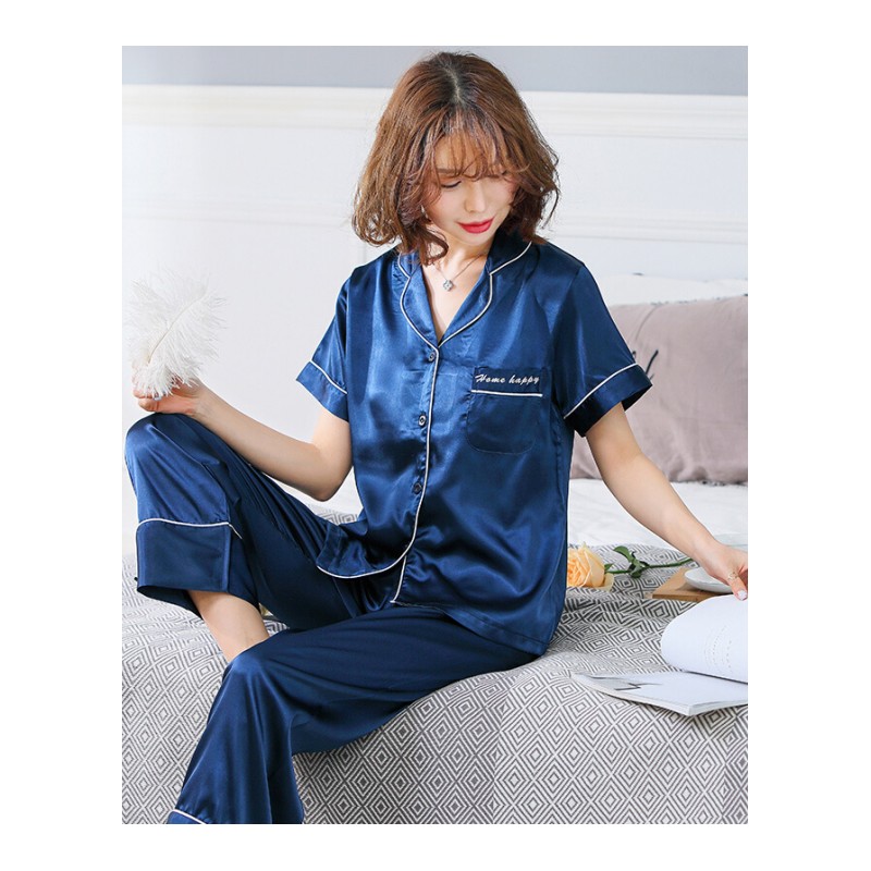 夏季短袖长裤睡衣女冰丝绸两件套装夏天大码薄款可外穿家居服 901 M