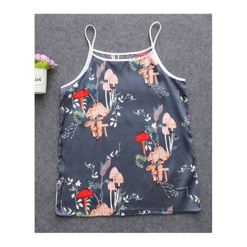 七件套睡衣冰丝春秋长袖短袖丝绸套装带背心短裤家居服女夏蘑菇