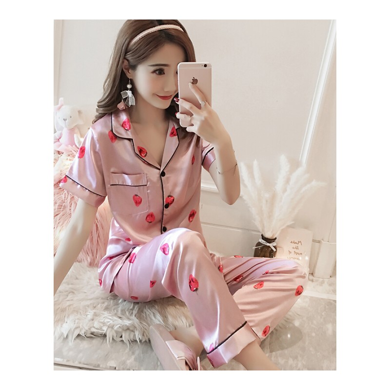 睡衣女夏冰丝短袖长裤两件套装宽松加大码胖mm200斤可外穿家居服