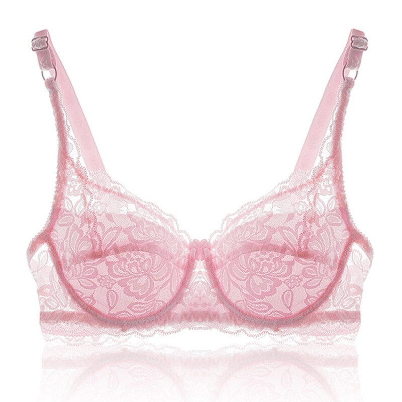 蕾丝文胸大码防凸点胸罩半透明性感女士内衣大胸显小薄杯乳罩