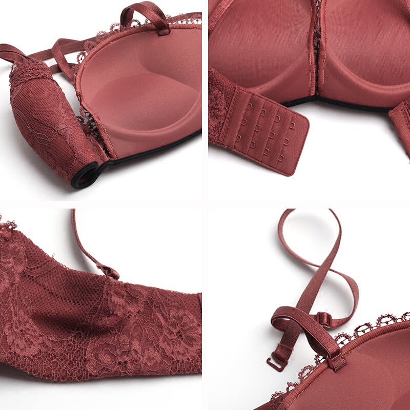 性感蕾丝加厚罩杯小胸聚拢平胸款无钢圈美背收副乳整型文胸套装