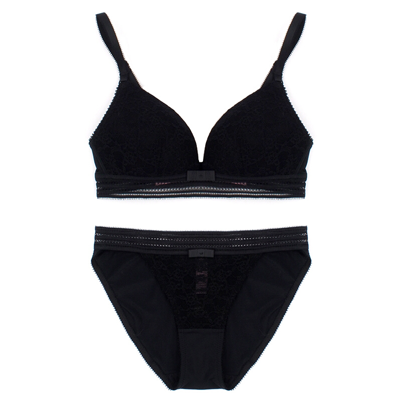 单套无钢圈不凸点软杯文胸套装性感蕾丝三角杯内衣套装