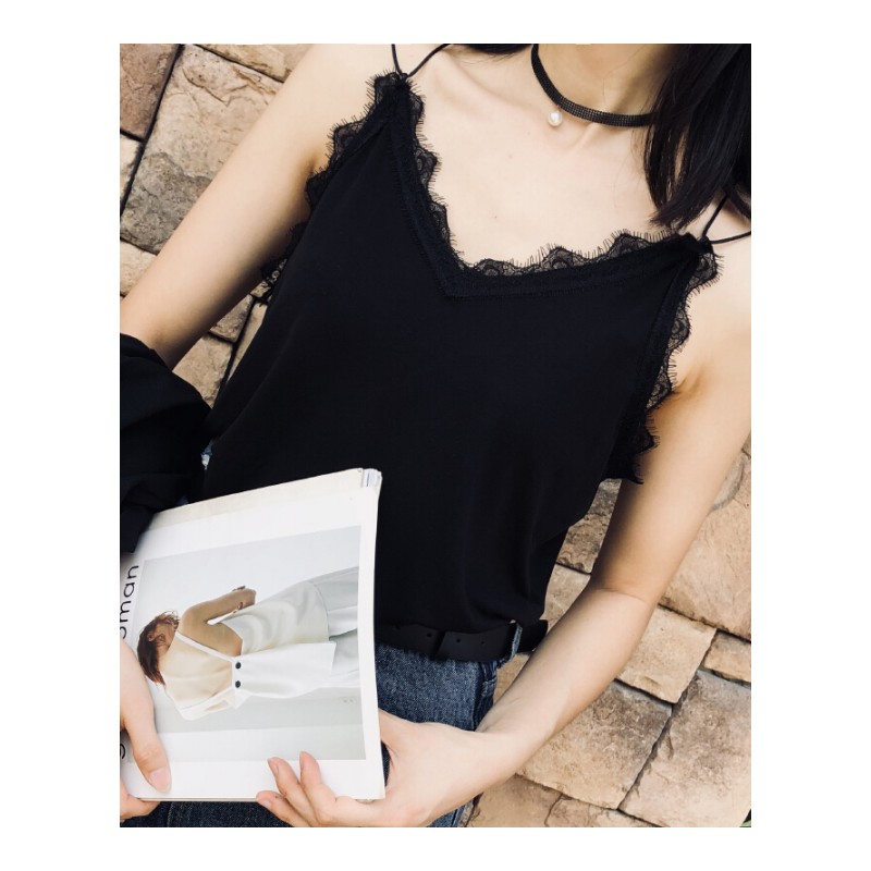 白色蕾丝美背带背心女外穿短款性感夏季打底内搭交叉带露背上衣