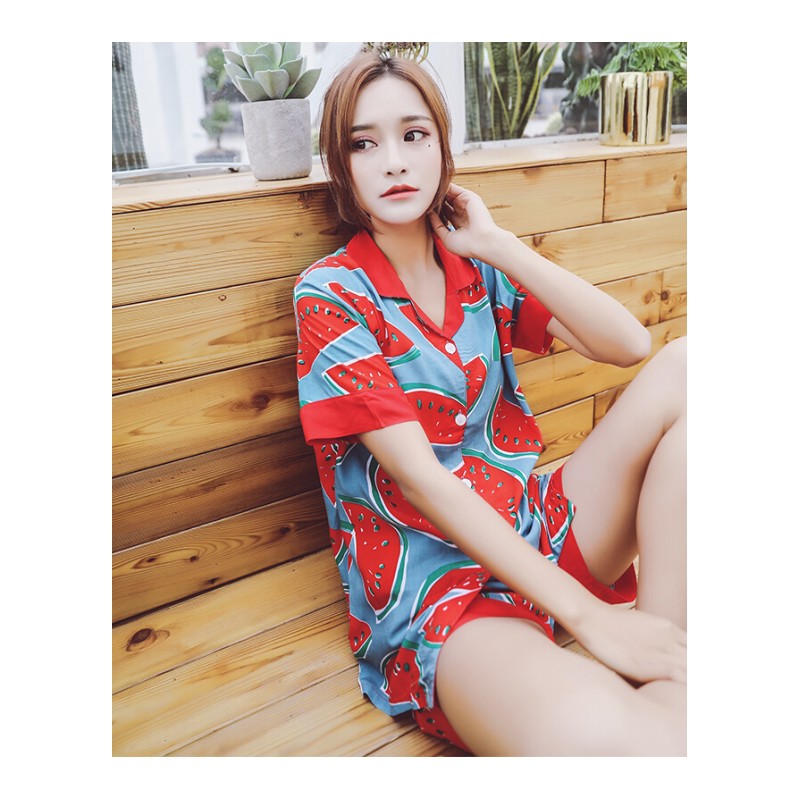 日系睡衣女夏棉质绸短袖韩版清新学生薄款开衫家居服冰丝套装花鸟绿现货即