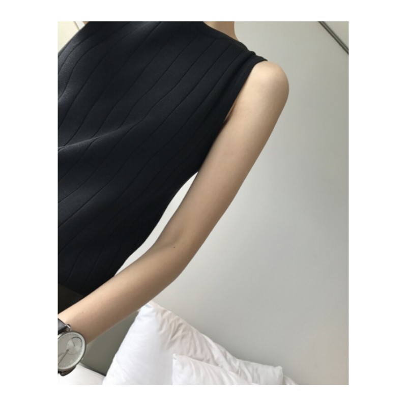 韩版新款针织背心外穿女修身无袖上衣显瘦弹力百搭圆领打底衫T恤