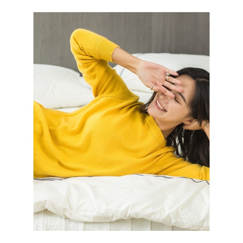 秋冬新款羊绒衫女套头短款毛衣韩版圆领纯色薄款打底山羊绒针织衫