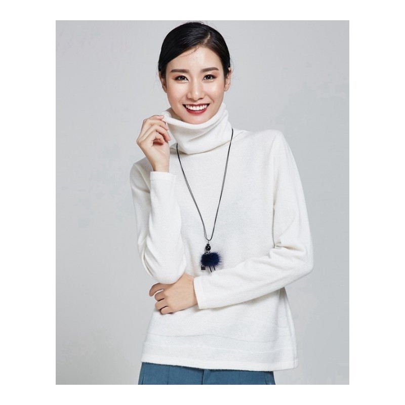 2018秋冬新款韩版堆堆领纯色山羊绒衫女短款套头修身针织打底毛衣