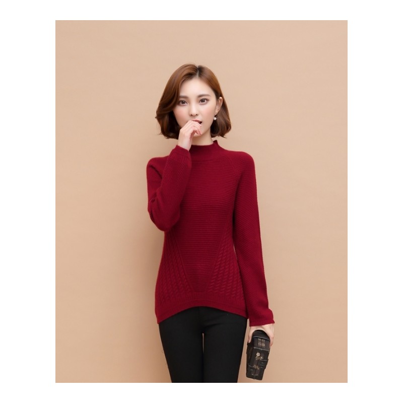 新款山羊绒衫女扭花半高领短款前短后长加厚大码修身大码毛衣