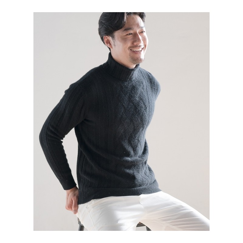 18男士山羊绒衫高翻领毛衣套头加厚秋冬季新款菱形纯色针织衫