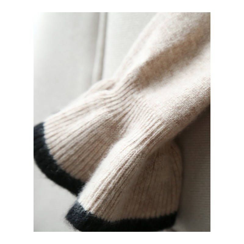 秋冬新款女圆领毛衣短款套头喇叭袖羊绒衫宽松纯色羊毛针织打底衫