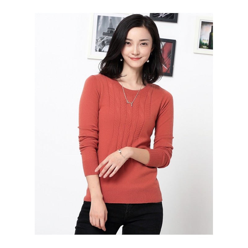 2018新款羊绒衫秋冬季女半圆领绞花修身显瘦纯色打底针织毛衣