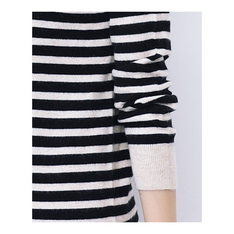 秋装2017新款潮韩版半高领条纹包臀显瘦中长款羊绒针织连衣裙