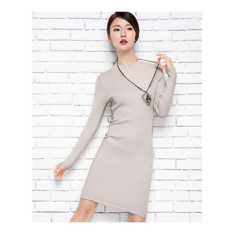 女式秋冬新款山羊绒衫 纯色圆领坑条裙羊绒衫韩系外套针织衫