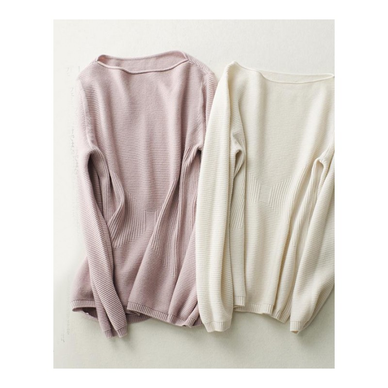 2017秋冬新款羊绒衫女装一字领修身卷边抽条加厚套头针织衫