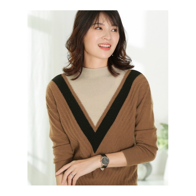 2017秋冬季新款羊绒衫女装高领修身混色条纹韩版加厚针织衫