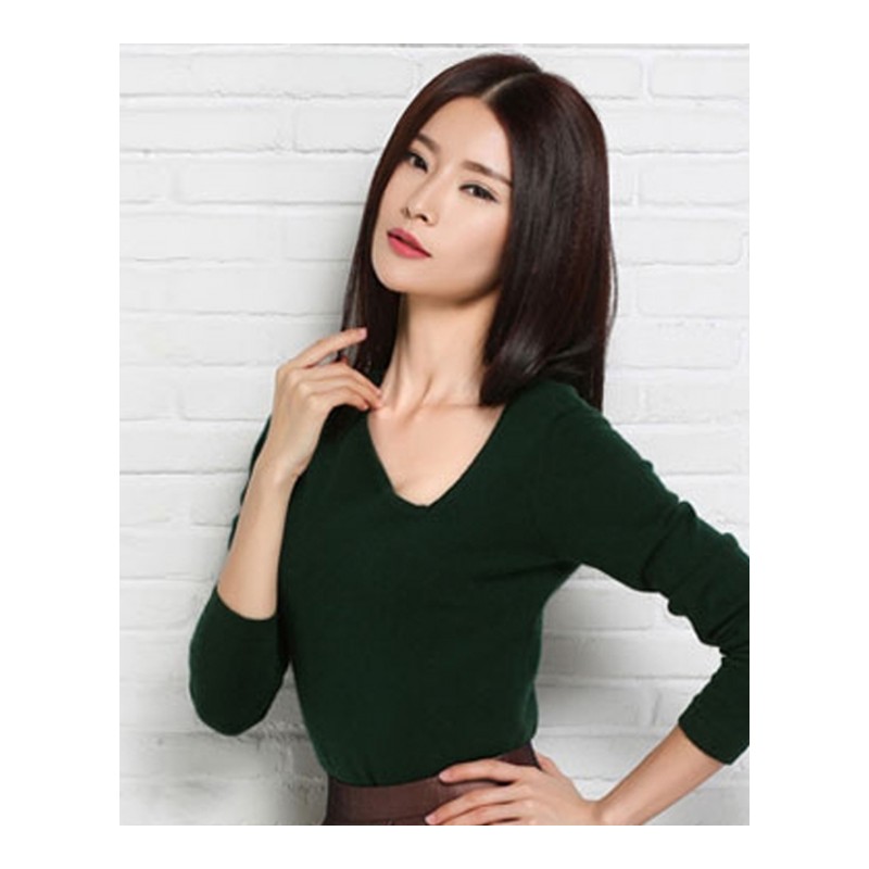 女式秋冬新款山羊绒衫 纯色前V后U个性经典羊绒衫外套针织衫