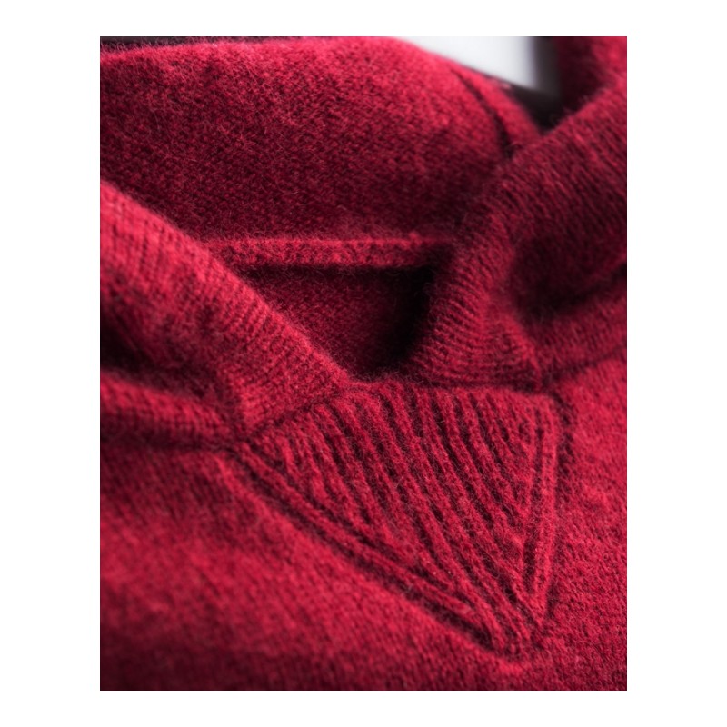 2018秋冬季新款羊绒衫女装修身带帽套装韩版加厚套头针织衫