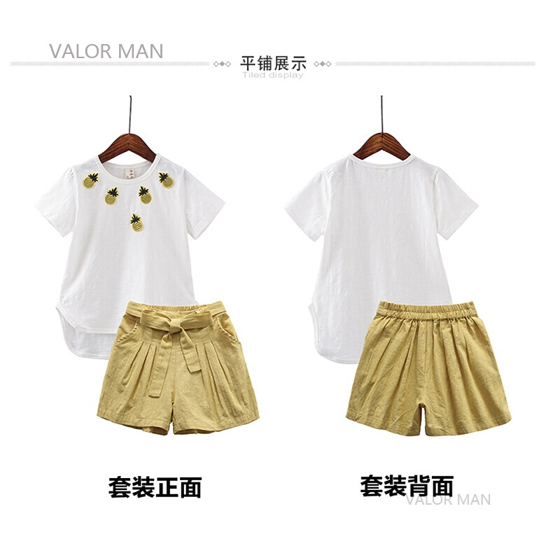 亲子装套装夏装2018新款潮韩版母女装女童纯棉短袖T恤短裤两件套图片色