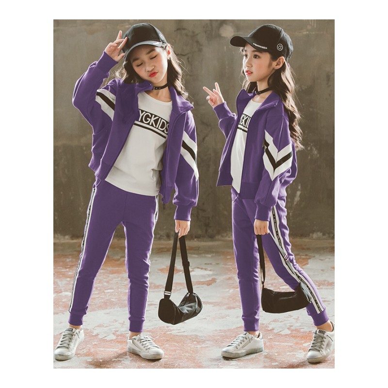 女童秋装套装2018新款女大童秋款童装韩版洋气时髦儿童运动三件套