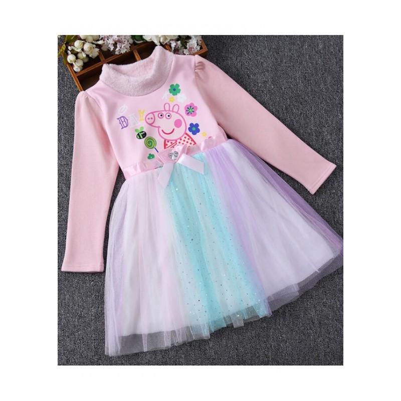 小猪佩奇公主裙韩版女童冬季新款加绒连衣裙宝宝佩佩猪裙子潮粉色长袖不加绒
