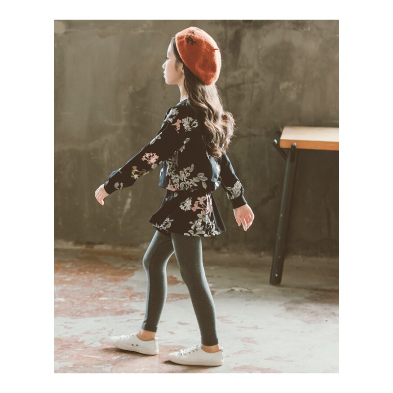 女童秋装套装2018新款韩版潮衣中大童儿童装春秋时尚时髦两件套裙黑色