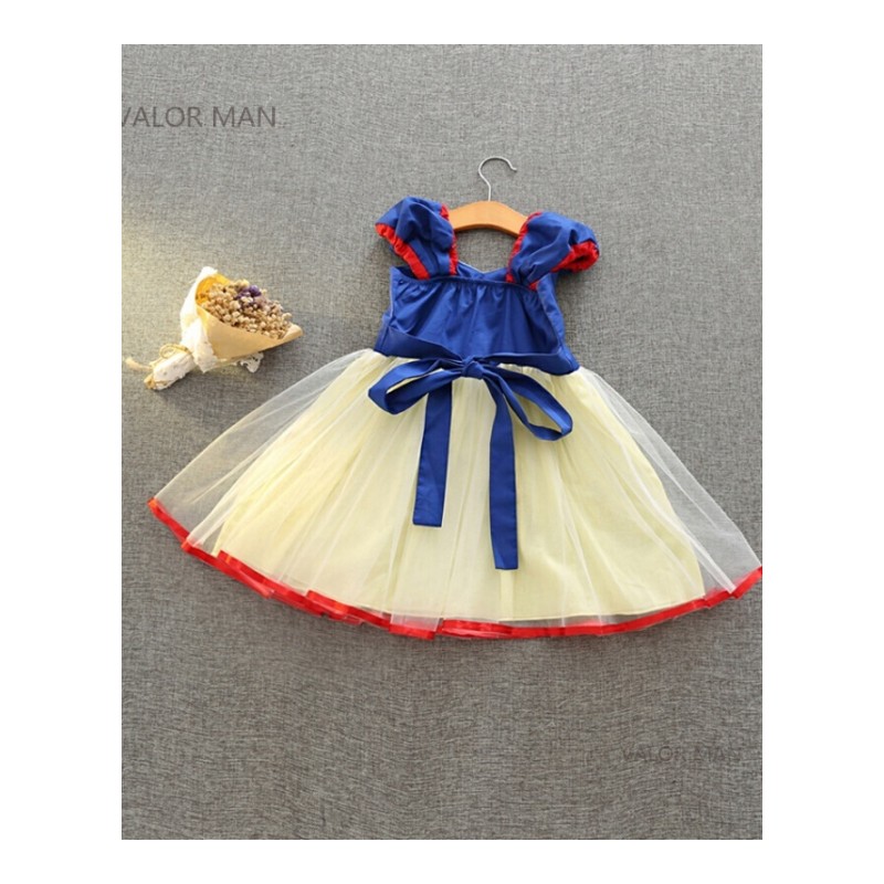 舞蹈裙女孩短袖连衣裙中小童白雪公主裙可爱蓬蓬裙蓝X001