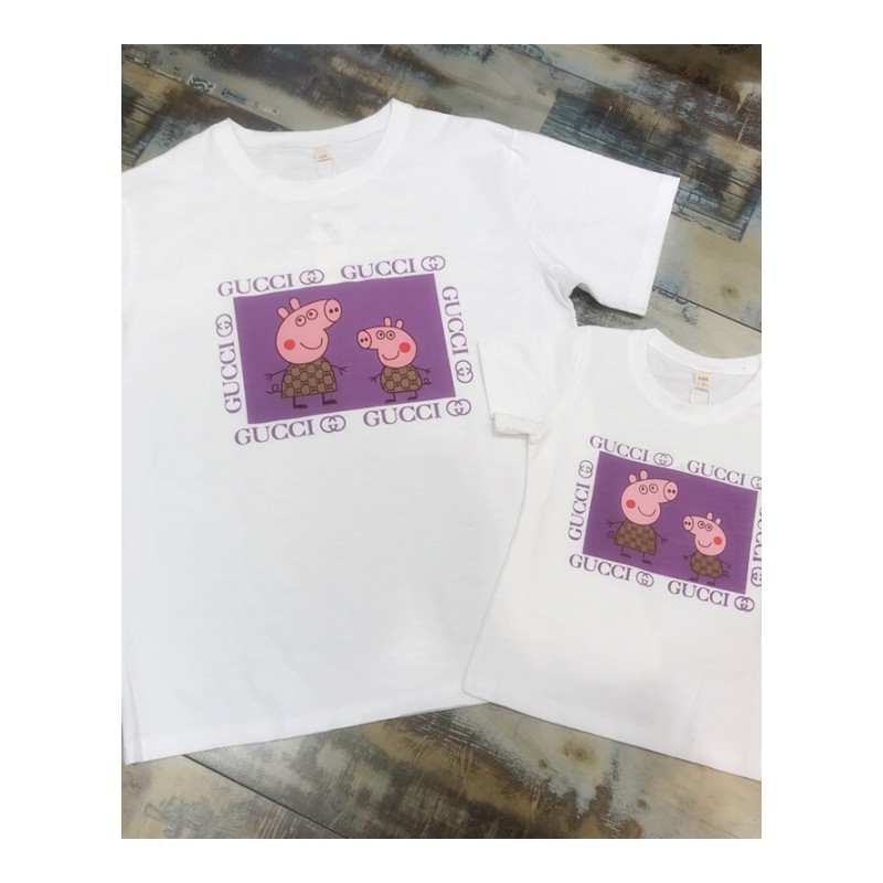 女童短袖2018新款小猪夏季网红T恤男童上衣母女儿童亲子装