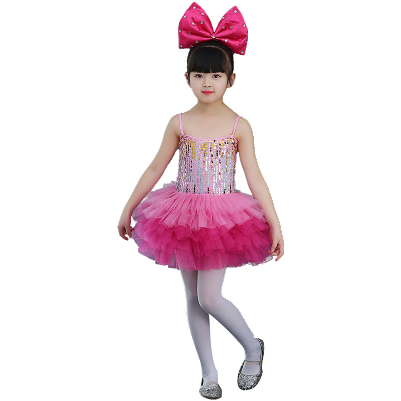 新款六一儿童舞蹈亮片蓬蓬裙可爱娃娃裙表演服女童爵士舞演出服