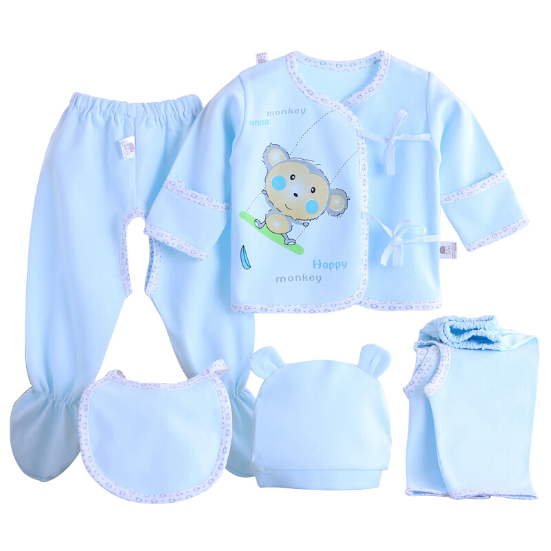纯棉婴儿衣服夏季儿礼盒0-3个月套装春秋刚出生初生宝宝用品橙系带小浣熊礼盒儿