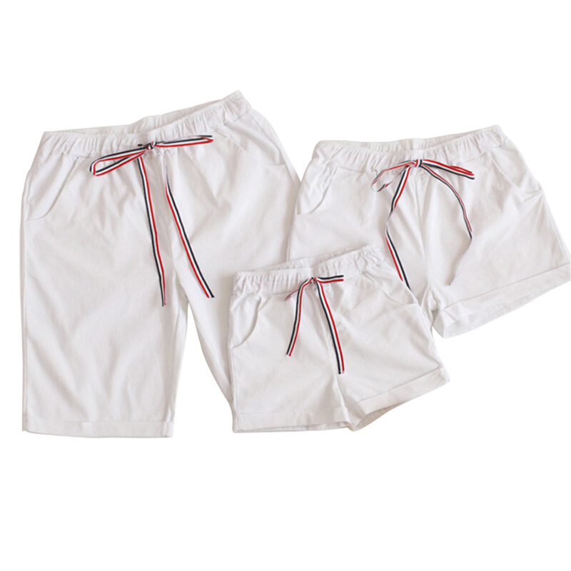 亲子装白色短裤夏季父子一家三口韩版运动休闲纯棉裤子2018新款潮
