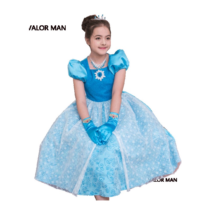 冰雪奇缘公主裙女童礼服爱莎娃娃艾莎主持人儿童表演出服装秋冬蓝色(前20名送手套)