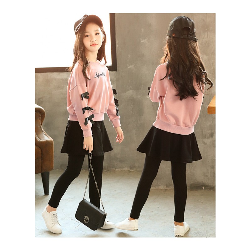 女童秋款套装2018新款韩版中大儿童时髦卫衣裙裤女孩两件套运动服