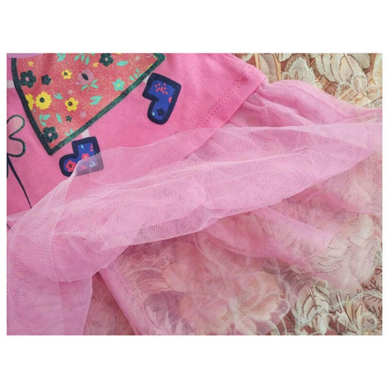 小猪佩奇粉红猪小妹春季新款女童装长袖T恤连衣裙纱裙公主玫粉色玫粉裙