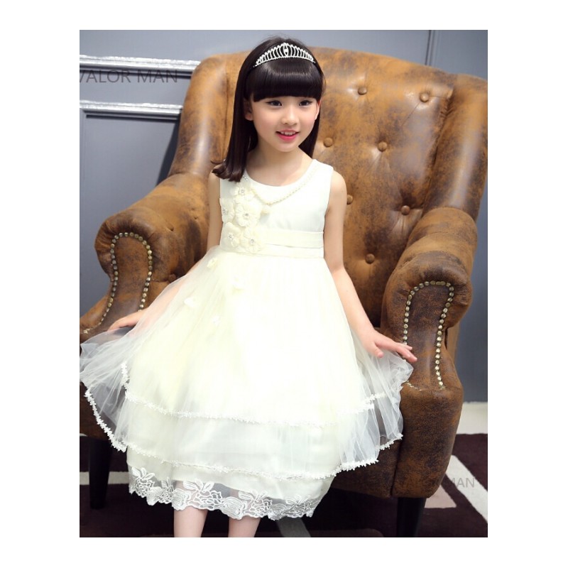 童装女童无袖连衣裙夏季新款儿童女孩韩版花朵裙子大童公主裙