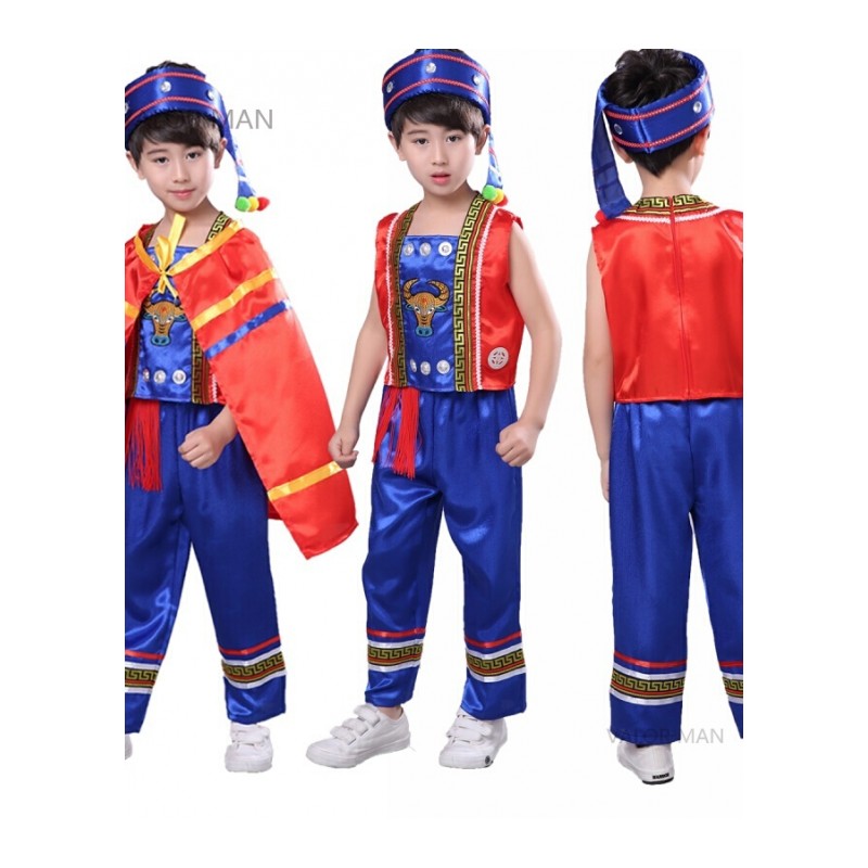 六一儿童少数民族演出服装男童土家苗族壮族黎族彝族葫芦丝表演服